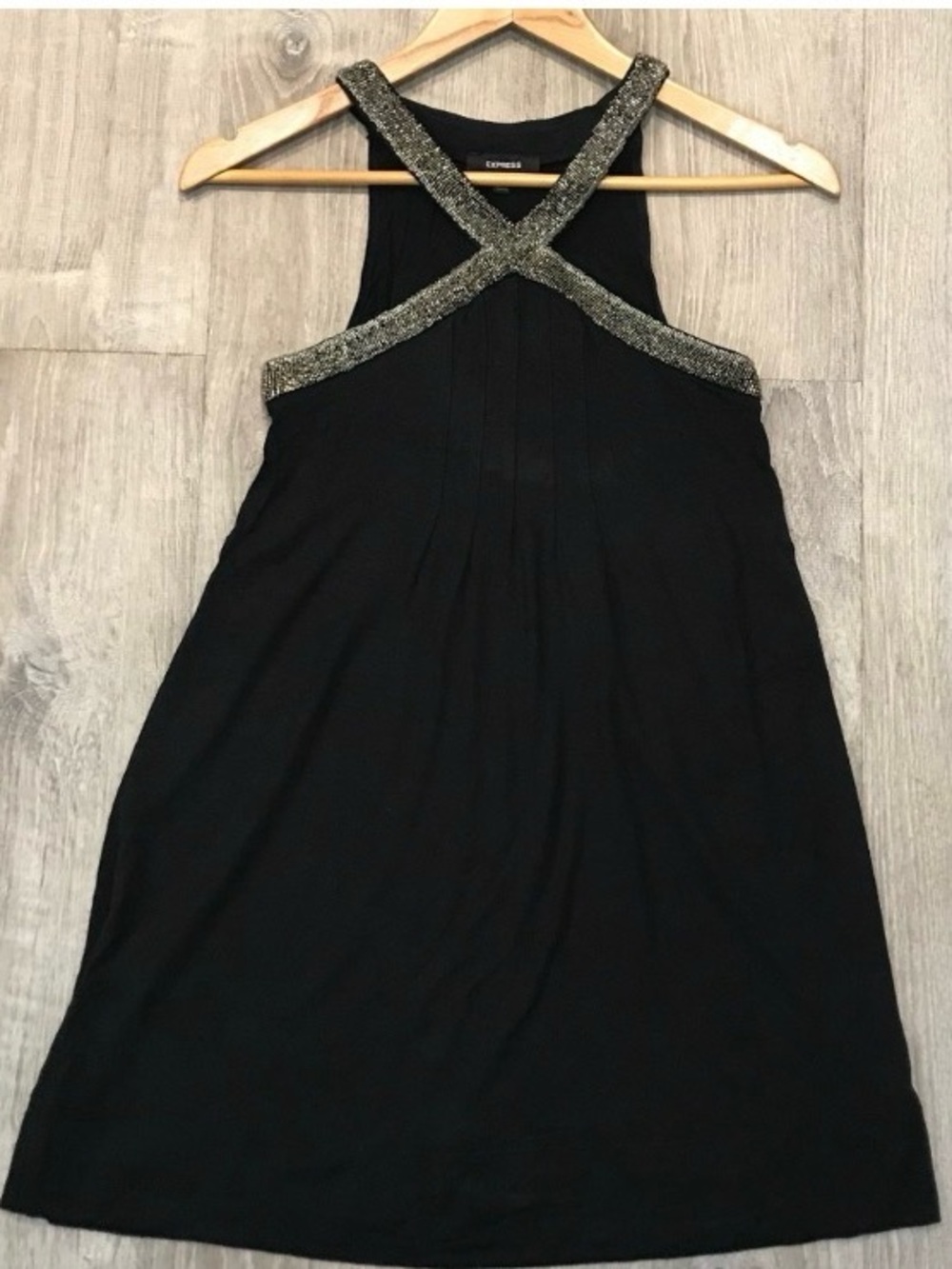 Express Black Mini Dress with Beaded Trim